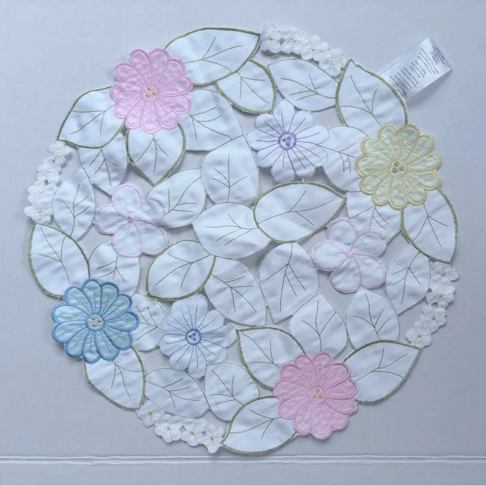 Floral Embroidered Round Doily Easter spring